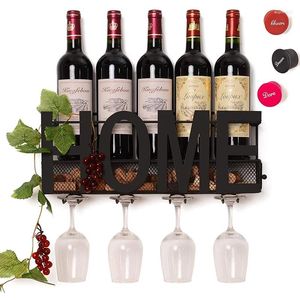 Kitchen Storage Wall-mounted Red Wine Bottle Rack Home Living Room Hanging Cork Glass Holder