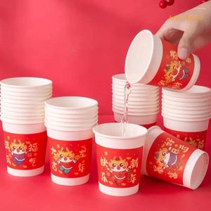 Disposable Cups Straws Set Of 50 Paper Drinking Dragon Theme Beverage Durable Water Cup Suitable For Party And Gatherings