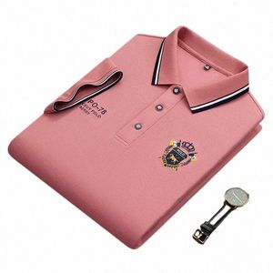 Summer Korean Fi Men's Polo Shirt Luxury broderad Cott Lapel Collar Kort ärmar Toppar D8W6#