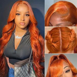 13x4 Colored Body Wave Lace Frontal Wig 13x6 Ginger Orange HD Lace Front Glueless Remy Human Hair Wig To Wear for Women 30 Inch
