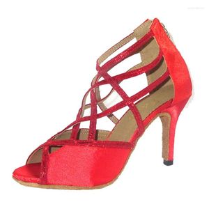 Dance Buty Kobiet Red Salsa Latin Ballroom Otwarta impreza z u nogi z zamkiem Sexy Socials Dancing Sandal Modżyzowane pięta