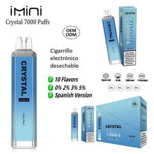 Authentisches 7000 Puffs Vape Einweg-RGB-Light-Sky-E-Zigarettengerät mit 16 ml E-Liquid, 1300 mAh, nicht wiederaufladbarer Batterie, Crystal Bar Pen VS Ske 7k 8k 9k 10k 12k Puff