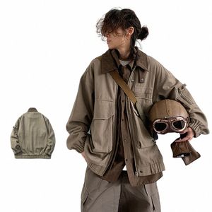 Vintage lastjacka Men American Aviator Hunting Coat Street Distrad Loose Lapel Jacket Autumn Baggy Multi-Pocket Tops Homme H4DZ#