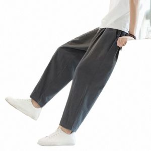 6 kolorów Summer Męskie spodnie Cable lniane fi cienkie miękkie, swobodne spodnie oddychające luźne spodnie proste spodnie uliczne V1BM#