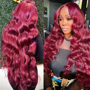 250 Density 99J Burgundy Body Wave Wigs 13x6 Lace Frontal Wig 13x4 Lace Front Human Hair 30 40 Inch Wine Red for Women