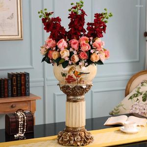 Vases European Luxury Large Floor Resin Vase Flower Arrangement Home Livingroom Adornments Decoration Lobby El Furnishings Crafts