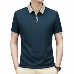 2024 Polo Shirts Men Busin Normal Short Sleeve Striped Classic Fit Stretch Golf Tshirt Work Summer Korean Solid Clothing B0Ao#