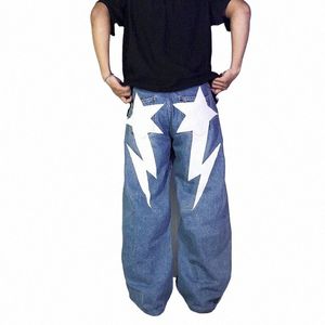 Y2K Jeans da uomo Hip Hop Punk Modello stampato Harajuku streetwear Jeans a gamba dritta vintage Gothic Nuovi pantaloni slim a vita alta M8RG #