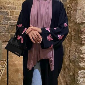 Ubranie etniczne muzułmańskie kobiety hafty motyl otwarte kimono abayas dubai turecki swobodny islam marokański afrykański kaftan eid długie szaty