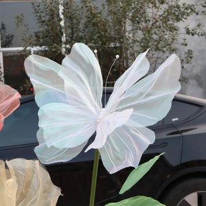 Flores decorativas fio de seda borboleta artificial decoração de casamento 50cm festa de casamento falsa gaze gigante tridimensional