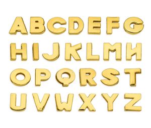 130 peças 8mm letras do alfabeto inglês az letras deslizantes lisas de ouro acessório diy fit coleira para animais de estimação chaveiro3349094