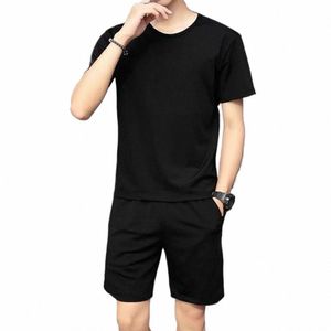 elegante Jogging Suit Elastic Plus Size Men Sportswear Shirt Shorts Two Piece Set i7Jh #