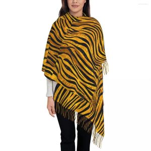 Scarves Tiger Fur Print Scarf Gold Clusters Warm Soft Shawl Wraps With Long Tassel Lady Y2k Funny Headwear Winter Design Foulard