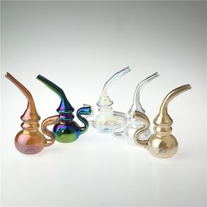 3.5 Inch Glass Gourd Cigarette Paper Water Bong Pipe with Golden Sliver Colorful Pretty Cigarette Smoking Straw Tobacco Recycler Bongs