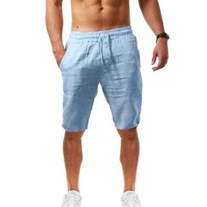Shorts masculinos Novo lazer da primavera bolso de botão curto de fitness linho de algodão correndo Bermuda 24325