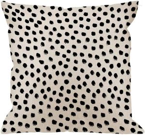 Pillow Polka Dots Decorative Throw Cover Case Cotton Linen Outdoor Cases Square Standard Covers 18x18 Inch Black