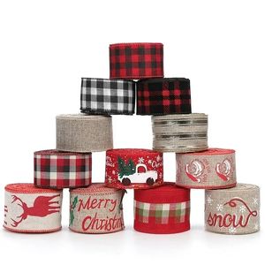 NEU 2024 5m Weihnachten DIY Stoff Ribbon Sackleinenband mit verdrahteten Kanten Geschenk Wickeln Weihnachtsbaum -Dekor Band DIY WACHE BOWS BEFAHRT