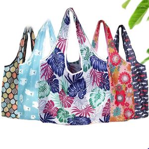 Sacos de compras 1 PCS Saco de armazenamento de compras ambiental bolsa flor dobrável reutilizável dobrável mercearia nylon tote