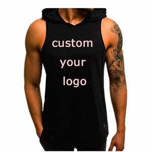 Logotipo personalizado da marca Homens Bodybuilding Tank Top Sleevel T-shirts Muscle Vest Cool Hoody Tops Gym Sport Slim Fitn Hoodies Colete M5Zz #