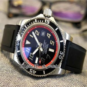 NEW High Quality Watch Superocean black red dial Automatic Men's Watch A1736402 BA31 Silver Case Rubber Strap Gents Sport Wat283S