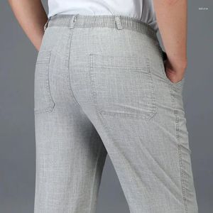 Men's Pants Men Trousers Casual MaleLinen Summer Thin Elastic Waist Business Office 5XL Plus Size 2024