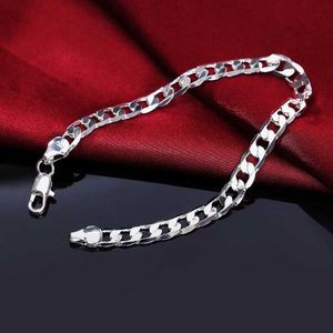 Bangle Fine 925 sterling silver Classic 6MM geometric side chain Bracelet for man woman fashion Wedding party gifts temperament jewelry 24411