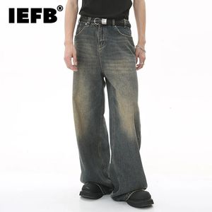 IEFB Mens Vintage Jeans Fashion Washed Street Casual Wide Leg Denim Pants Summer Distressed Loose Male Versatile Trousers 9C354 240322