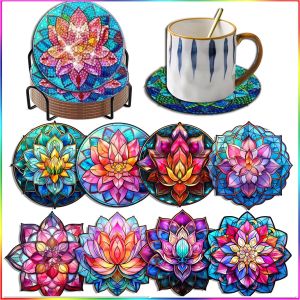 Stitch Sdoyuno 8pc/sets Flores de pintura de diamante Coasters com suporte Diy Diamond Painting Coasters Kits Iniciantes adultos e crianças Arte