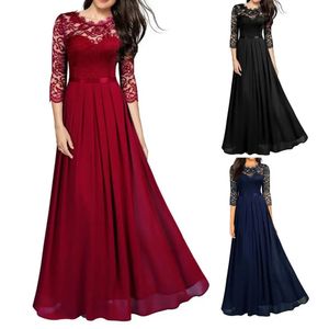 Mulheres rendas retalhos maxi longo vestido de noite cor sólida vestido de cintura alta vestido de festa de casamento roupas femininas 240304