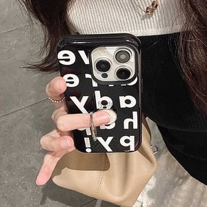 Mobiltelefonfodral koreanska ins 2 i 1 söt alfabet engelska +ringstativ telefonfodral för iPhone 15 14 12 13 11 Pro max stötsäker stötfångare fundas H240326
