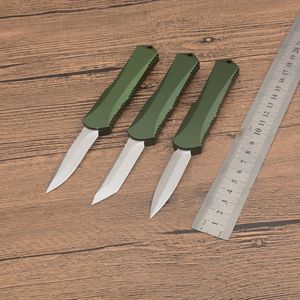 1Pcs New G3996 High End AUTO Tactical Knife D2 Satin Blade CNC Green Aviation Aluminum Handle Outdoor Camping Hiking EDC Pocket Knives with Nylon Sheath