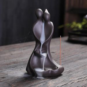 Burners Y Love Each Other Backflow Incense Burner Purple Sand Incense Waterfall Cone Censers Ceramic Incense Holder Home Decor Ornaments