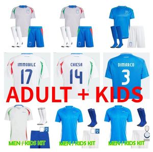 2024 Itálias camisas de futebol camisa italiana SCAMACCA IMMOBILE CHIESA camisas de futebol RASPADORI JRGINHO BARELLA VERRATTI Maglia italiana nacional adulto kit infantil