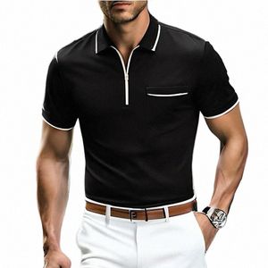 2023 Summer New Men's Lapel Zipper Polo Shirt Loose Casual Trend Pocket Men's Sports Fitn Polo Shirt S-3XL S8YT#