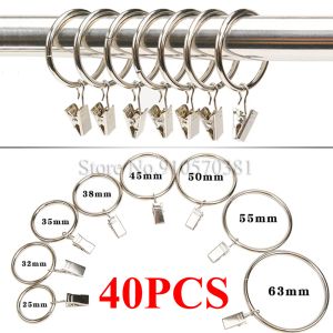Rails 40Pcs Curtain Rings with Clips Hooks Rustproof Metal Stainless Steel Drapery for Tension Rod Bracket Eyelets Decorative Hangers