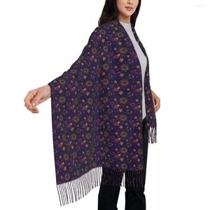 Scarves Sun And Moon Scarf With Long Tassel Astrology Print Warm Soft Shawls Wrpas Women Graphic Head Autumn Casual Bufanda