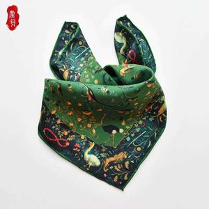 Sarongs Army Green Green Luxury Natural Silk وشاح Women Spring Print Bird 100 ٪ Silk Twill Orchves Wrap Shawl Square 50cm Bandana Women 24325