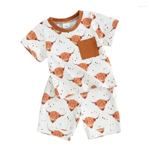 Kläder sätter Pudcoco 2st Baby Boy Western Clothes Kort ärmko Ko Print Tops Shorts Set Toddler Outfits 0-3T