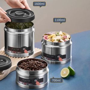 Jars 304 Stainless Steel Vacuum Sealed Jug Coffee Beans Airtight Container Kitchen Food Grains Candy Keep Fresh Storage Jar 1600ml