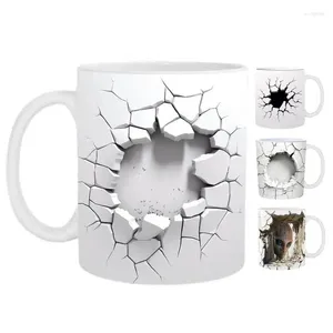 Mugs 3D Cracked Ceramic Mug Funny Coffee 350ml Cup Home Decoration Cups Artistic Taste Wall Hole Water