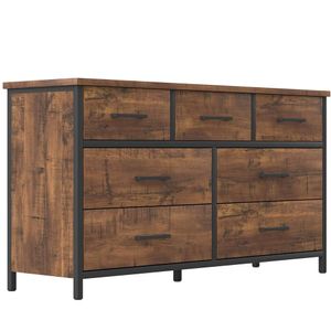 IKENO 7 Drawer Dresser Bedroom, Industrial Wood Dressers & Chests of Drawers with Sturdy Steel Frame, Storage Organizer for Bedroom Office Wood, Walnut