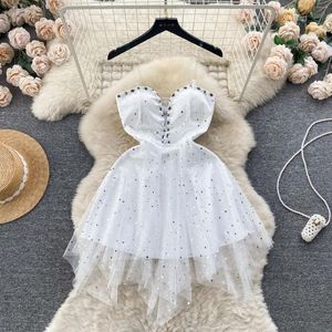 Casual Dresses Foamlina Sweet White Mesh Short Dress Socialite Women's Vintage Star Sequin Girl's Slim Fit Irregular Camis