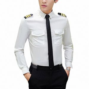 aviati White Pilot Uniform Men 2024 Autumn Slim Single-Breasted Lg Sleeve Casual Pilot Shirts for Men Office Work Clothes 57zE#