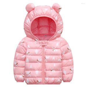 Down Coat Baby Girls Boys Jacket Varma små öron Huven Bomull Tecknad tryckta barn 1-5 Y Outerwear Autumn Winter Cotton Padded Clothes