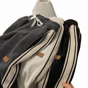gmiixder Preppy Stripes Corduroy Pants for Men Spring Autumn High Street Sweatpants American Vintage Versatile Casual Trousers 00wQ#