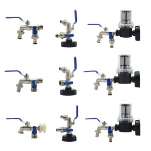 Kits 1/2'' IBC Water Tank Connector 2Way 1Way Garden Hose Irrigation Faucet Adapter 3/4" Tap Joint Replacement Fitting Ball Valve