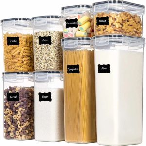 Jars Airtight Food Storage Containersは、ふた、BPA無料のプラスチックキッチン、パントリー組織のキャニスターで設定されています