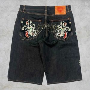 Pantaloncini da uomo Pantaloncini Y2K Harajuku hip-hop tigre grafica stampata tasca oversize pantaloncini da ginnastica in denim nero da uomo nuovi pantaloncini da basket a vita alta J240325