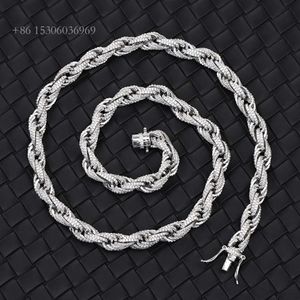 Yu Ying 8Mm Thick Twist Solid Sier Melee VVS Moissanite Diamond Rope Cuban Link Chain For Men Bracelet Necklace