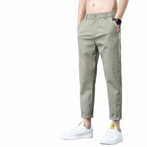 Summer Ankle-längd Casual Pants Men Thin Classic Style Fi Slim Straight Cott Brand Clothing Solid Color Trousers Male I0ee#